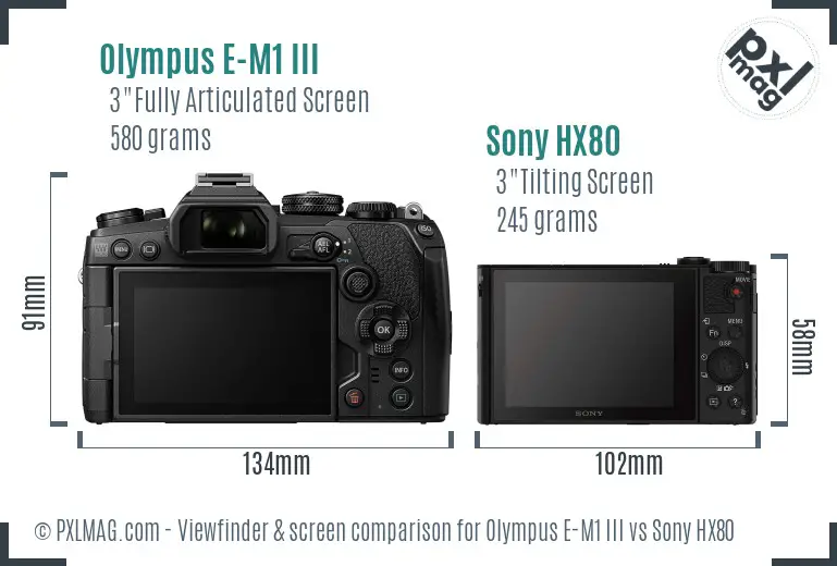 Olympus E-M1 III vs Sony HX80 Screen and Viewfinder comparison