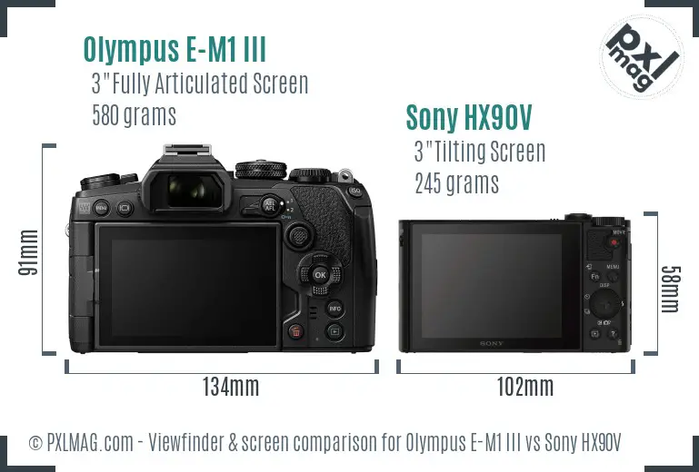 Olympus E-M1 III vs Sony HX90V Screen and Viewfinder comparison