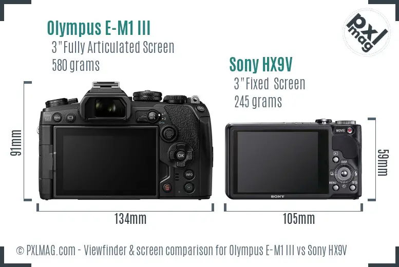 Olympus E-M1 III vs Sony HX9V Screen and Viewfinder comparison