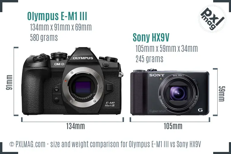 Olympus E-M1 III vs Sony HX9V size comparison