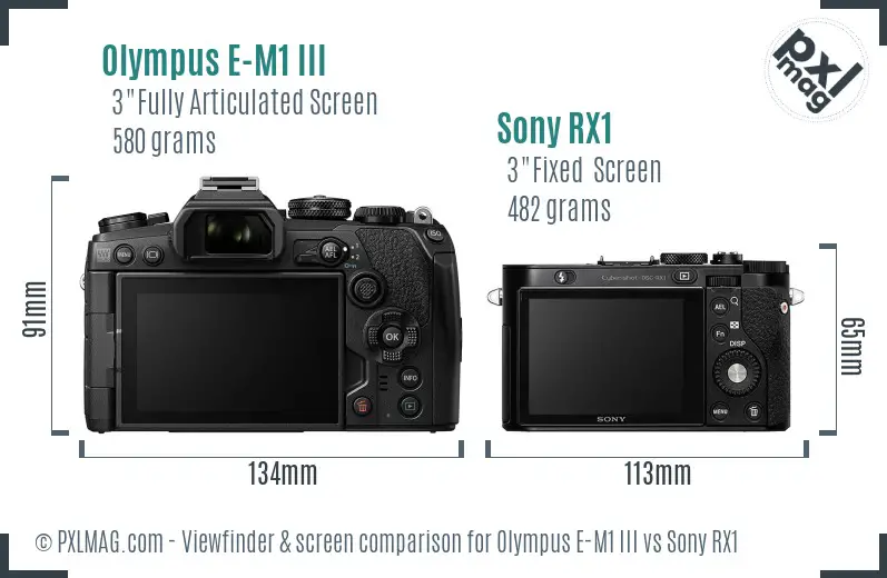 Olympus E-M1 III vs Sony RX1 Screen and Viewfinder comparison