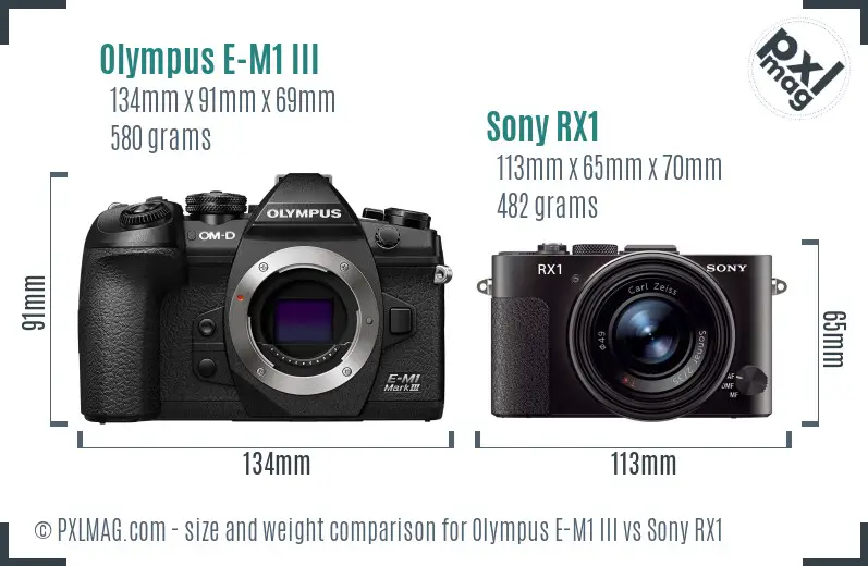 Olympus E-M1 III vs Sony RX1 size comparison