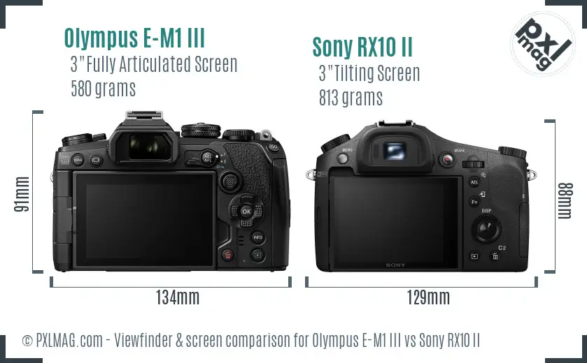 Olympus E-M1 III vs Sony RX10 II Screen and Viewfinder comparison