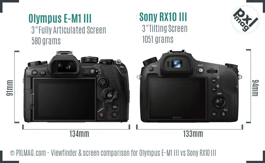 Olympus E-M1 III vs Sony RX10 III Screen and Viewfinder comparison