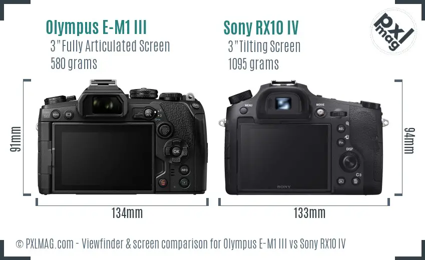 Olympus E-M1 III vs Sony RX10 IV Screen and Viewfinder comparison