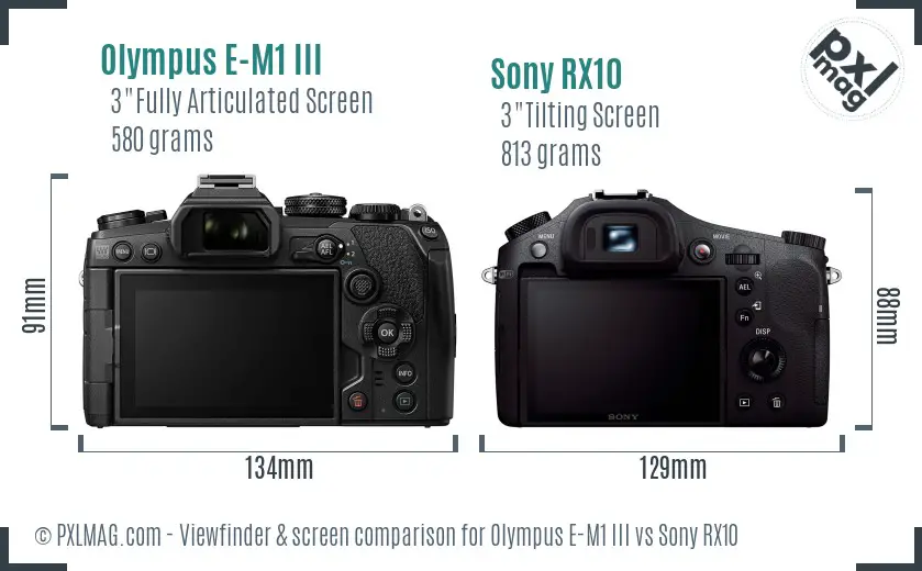 Olympus E-M1 III vs Sony RX10 Screen and Viewfinder comparison