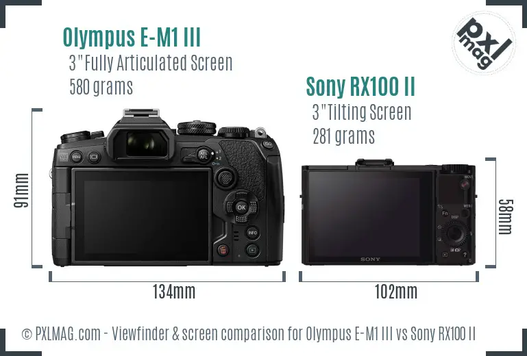 Olympus E-M1 III vs Sony RX100 II Screen and Viewfinder comparison