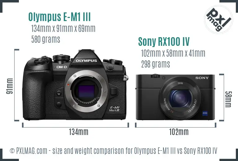 Olympus E-M1 III vs Sony RX100 IV size comparison