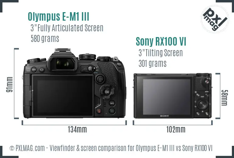 Olympus E-M1 III vs Sony RX100 VI Screen and Viewfinder comparison