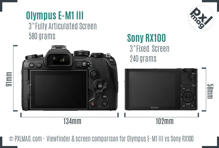 Olympus E-M1 III vs Sony RX100 Screen and Viewfinder comparison