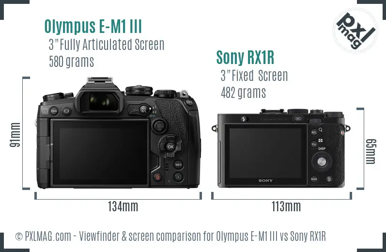 Olympus E-M1 III vs Sony RX1R Screen and Viewfinder comparison