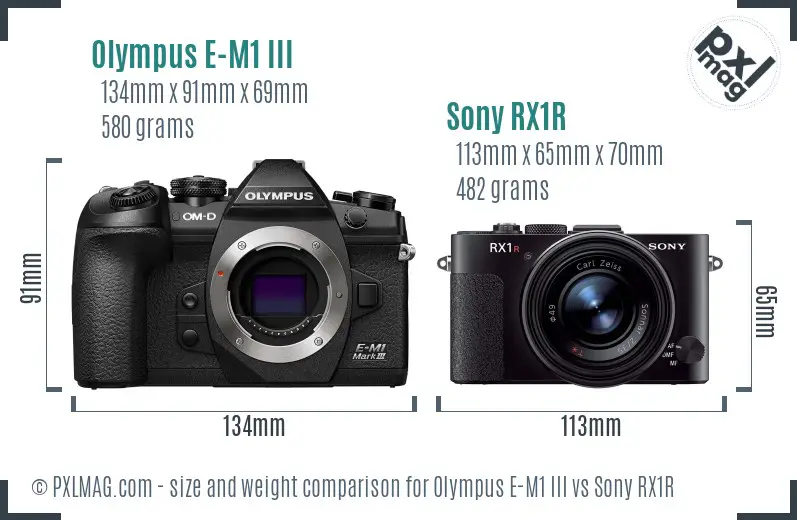 Olympus E-M1 III vs Sony RX1R size comparison