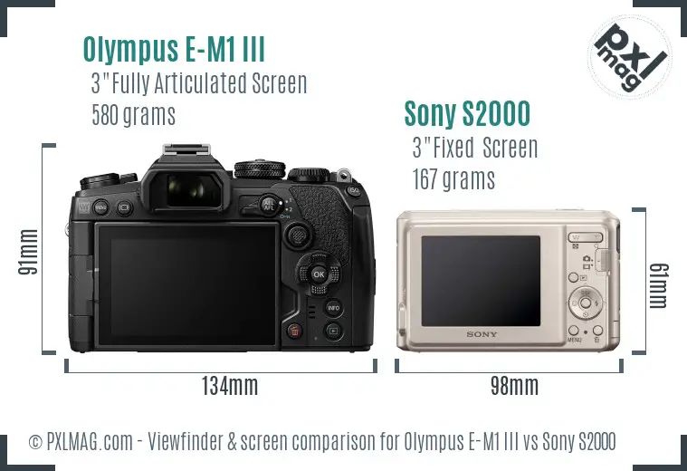 Olympus E-M1 III vs Sony S2000 Screen and Viewfinder comparison