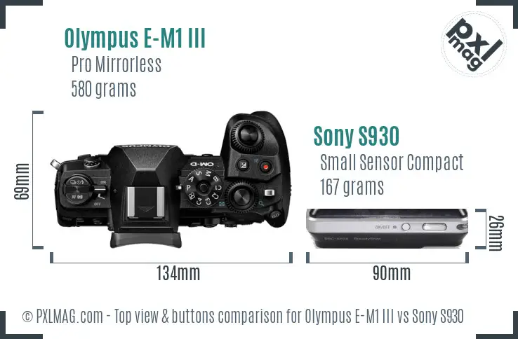 Olympus E-M1 III vs Sony S930 top view buttons comparison Olympus E-M1 III vs Sony S930 top view buttons comparison