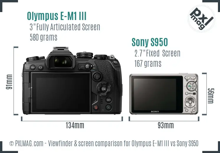 Olympus E-M1 III vs Sony S950 Screen and Viewfinder comparison