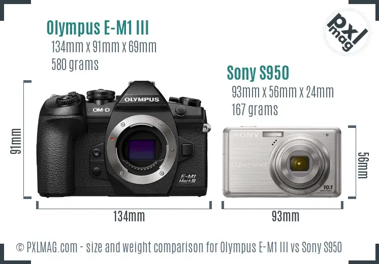 Olympus E-M1 III vs Sony S950 size comparison