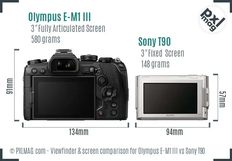 Olympus E-M1 III vs Sony T90 Screen and Viewfinder comparison