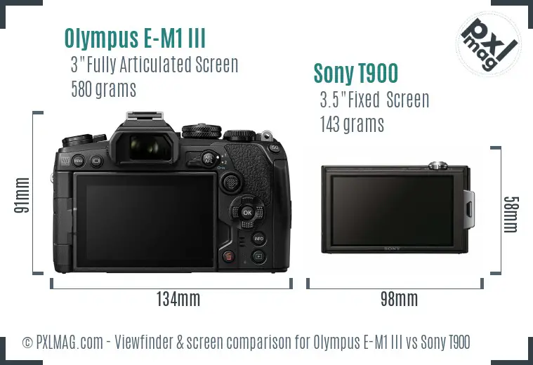 Olympus E-M1 III vs Sony T900 Screen and Viewfinder comparison