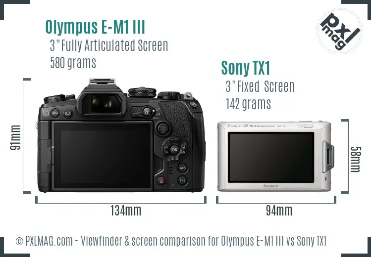 Olympus E-M1 III vs Sony TX1 Screen and Viewfinder comparison