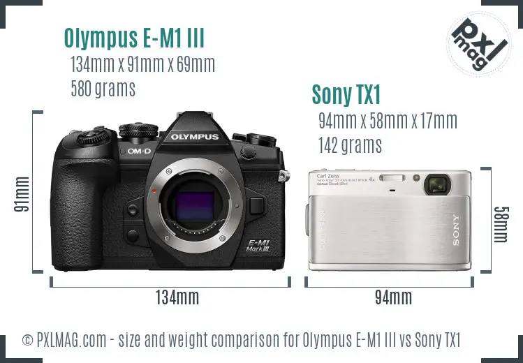 Olympus E-M1 III vs Sony TX1 size comparison
