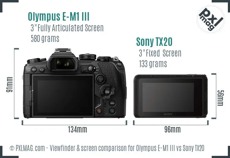 Olympus E-M1 III vs Sony TX20 Screen and Viewfinder comparison Olympus E-M1 III vs Sony TX20 Screen and Viewfinder comparison