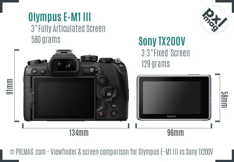 Olympus E-M1 III vs Sony TX200V Screen and Viewfinder comparison