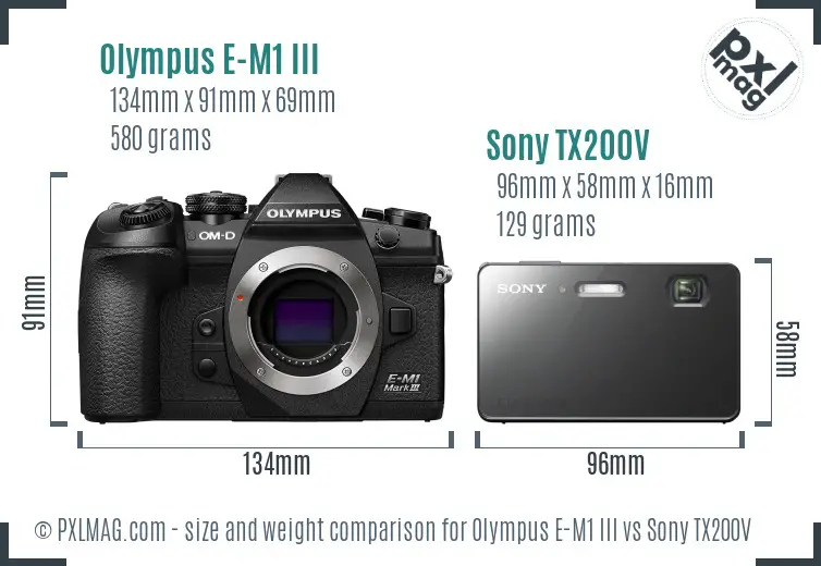 Olympus E-M1 III vs Sony TX200V size comparison