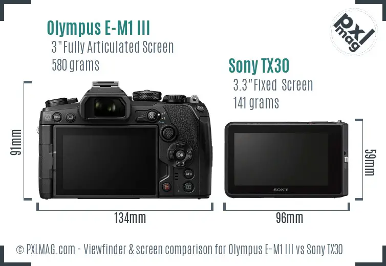 Olympus E-M1 III vs Sony TX30 Screen and Viewfinder comparison
