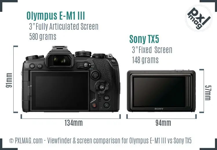 Olympus E-M1 III vs Sony TX5 Screen and Viewfinder comparison