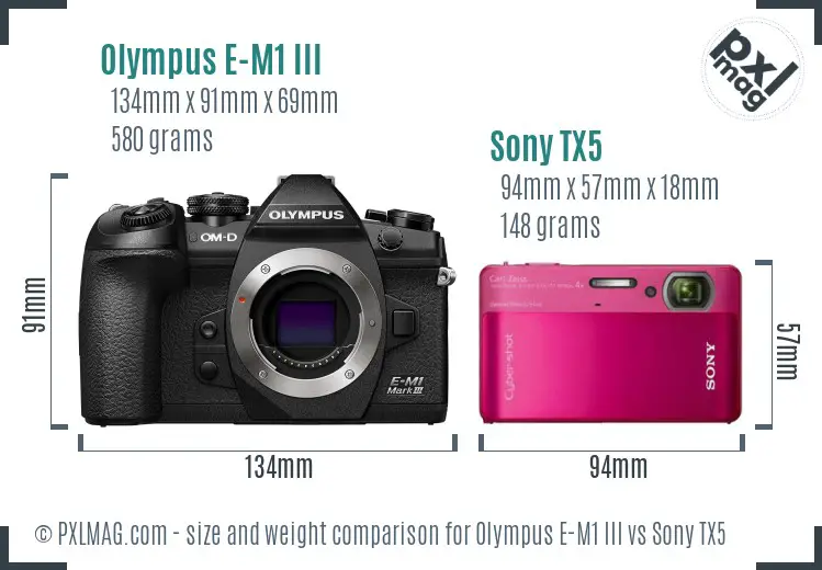 Olympus E-M1 III vs Sony TX5 size comparison