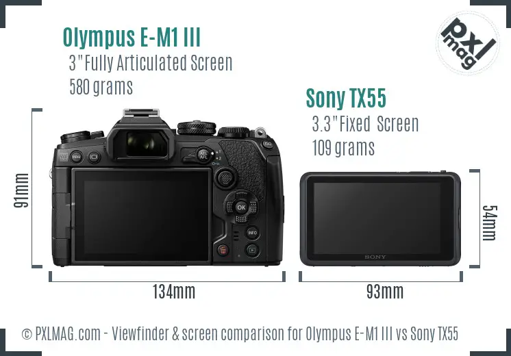 Olympus E-M1 III vs Sony TX55 Screen and Viewfinder comparison