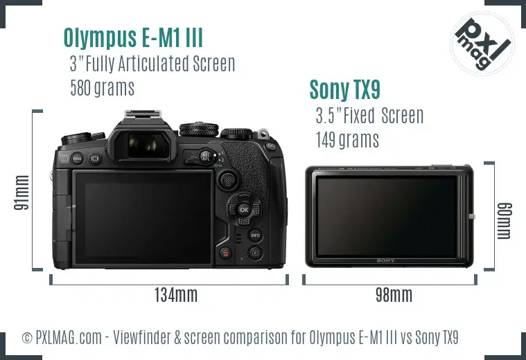 Olympus E-M1 III vs Sony TX9 Screen and Viewfinder comparison