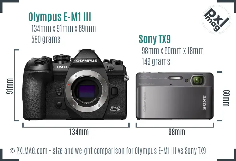 Olympus E-M1 III vs Sony TX9 size comparison