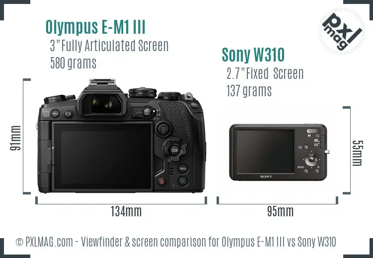 Olympus E-M1 III vs Sony W310 Screen and Viewfinder comparison