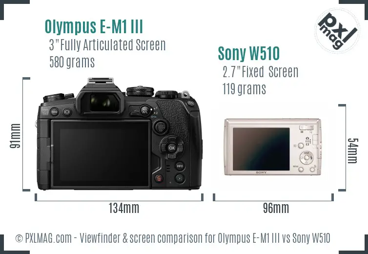 Olympus E-M1 III vs Sony W510 Screen and Viewfinder comparison