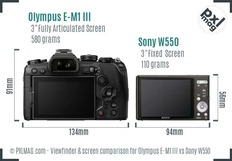 Olympus E-M1 III vs Sony W550 Screen and Viewfinder comparison