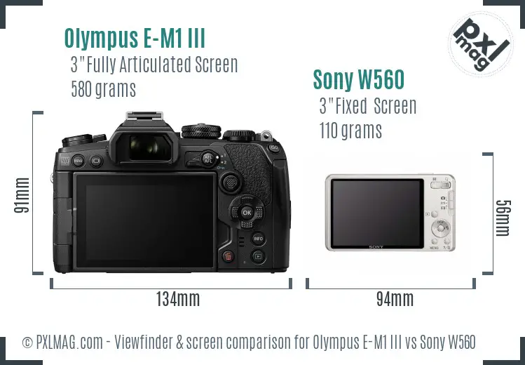 Olympus E-M1 III vs Sony W560 Screen and Viewfinder comparison