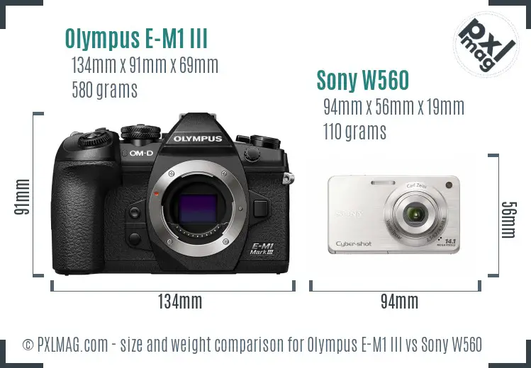 Olympus E-M1 III vs Sony W560 size comparison