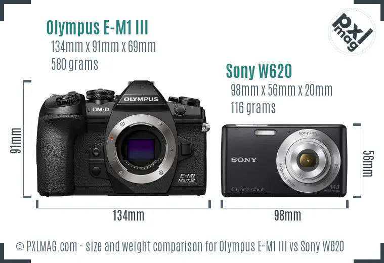 Olympus E-M1 III vs Sony W620 size comparison