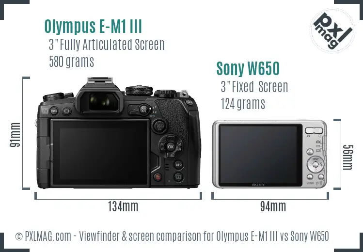 Olympus E-M1 III vs Sony W650 Screen and Viewfinder comparison
