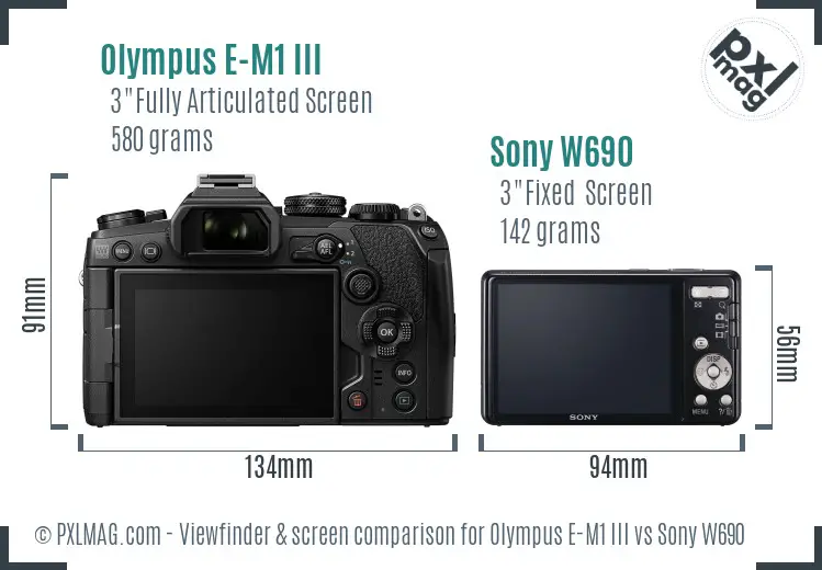 Olympus E-M1 III vs Sony W690 Screen and Viewfinder comparison