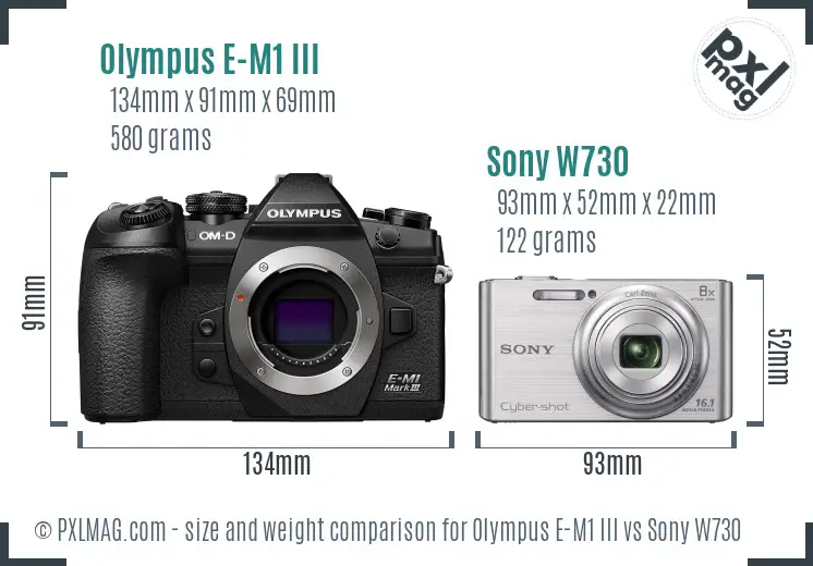 Olympus E-M1 III vs Sony W730 size comparison