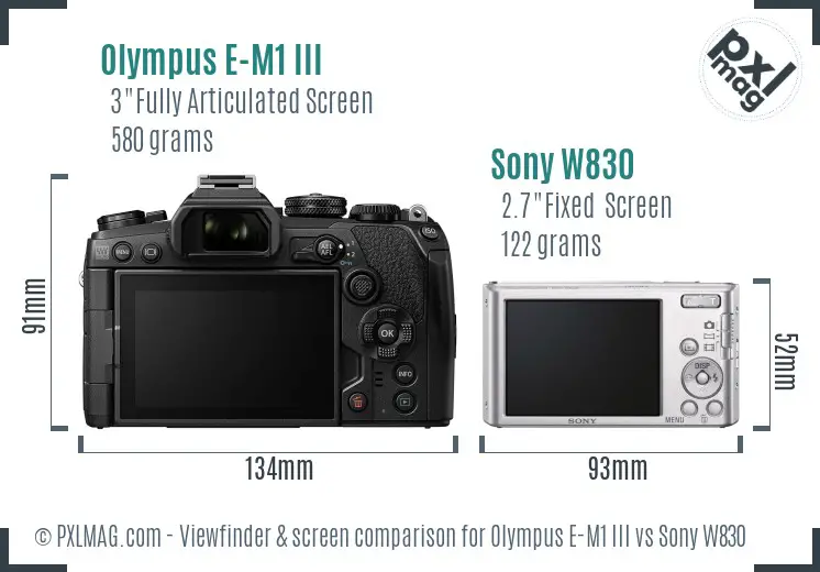Olympus E-M1 III vs Sony W830 Screen and Viewfinder comparison