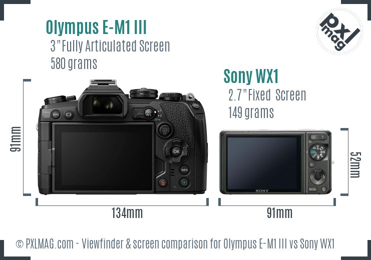 Olympus E-M1 III vs Sony WX1 Screen and Viewfinder comparison