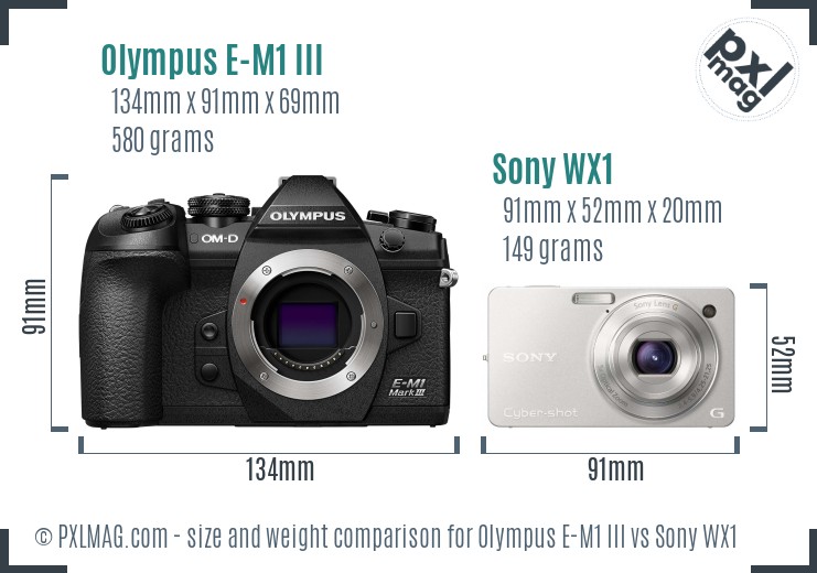 Olympus E-M1 III vs Sony WX1 size comparison