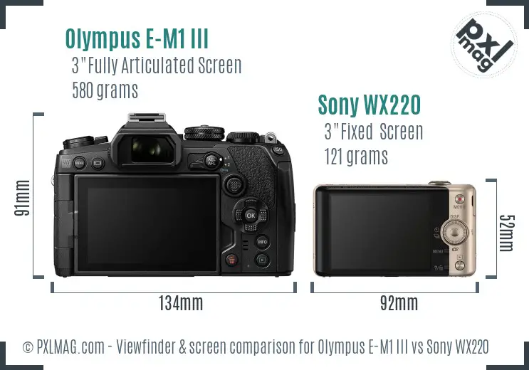 Olympus E-M1 III vs Sony WX220 Screen and Viewfinder comparison