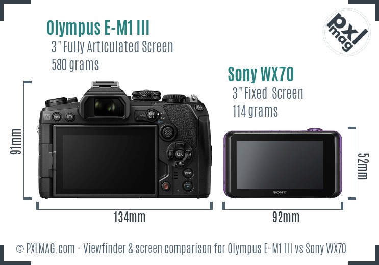 Olympus E-M1 III vs Sony WX70 Screen and Viewfinder comparison