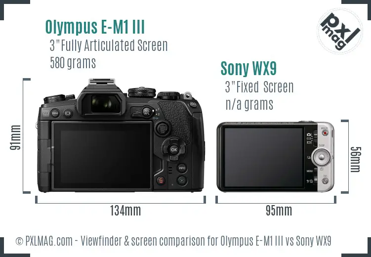 Olympus E-M1 III vs Sony WX9 Screen and Viewfinder comparison