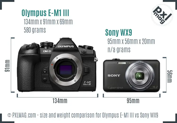 Olympus E-M1 III vs Sony WX9 size comparison