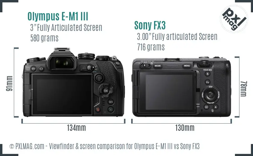 Olympus E-M1 III vs Sony FX3 Screen and Viewfinder comparison